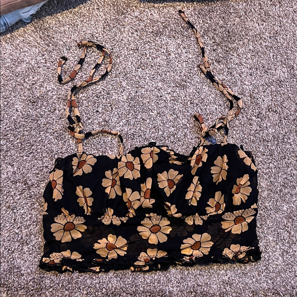 Gilly Hicks Black and Gold Floral Tank Top